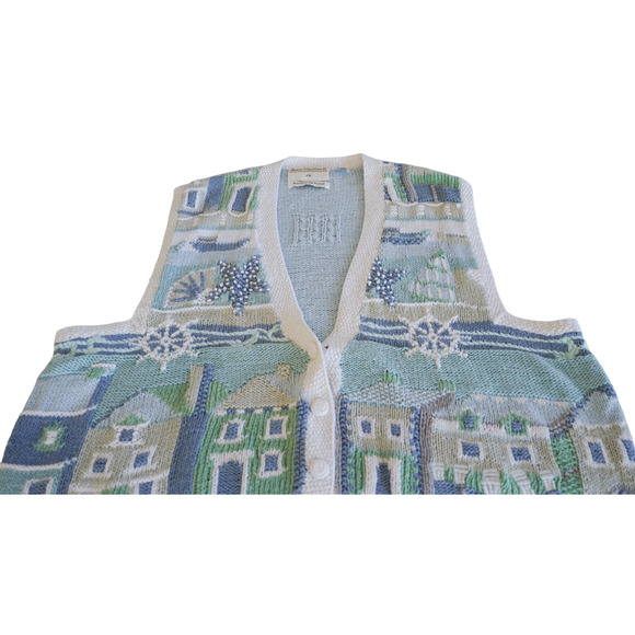 VTG Marisa Christina knit Sea Shore Sweater Vest 2X Cottagecore Whimsy Nautical - Picture 6 of 16